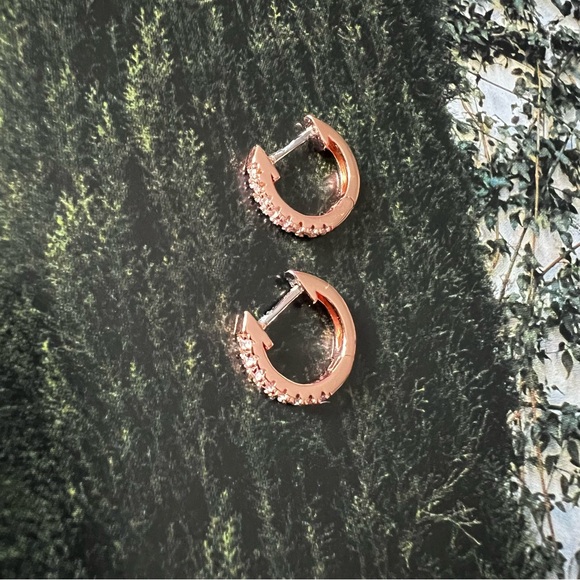 Rose Gold Zirconia Huggie Hoop Earrings - Picture 1 of 5